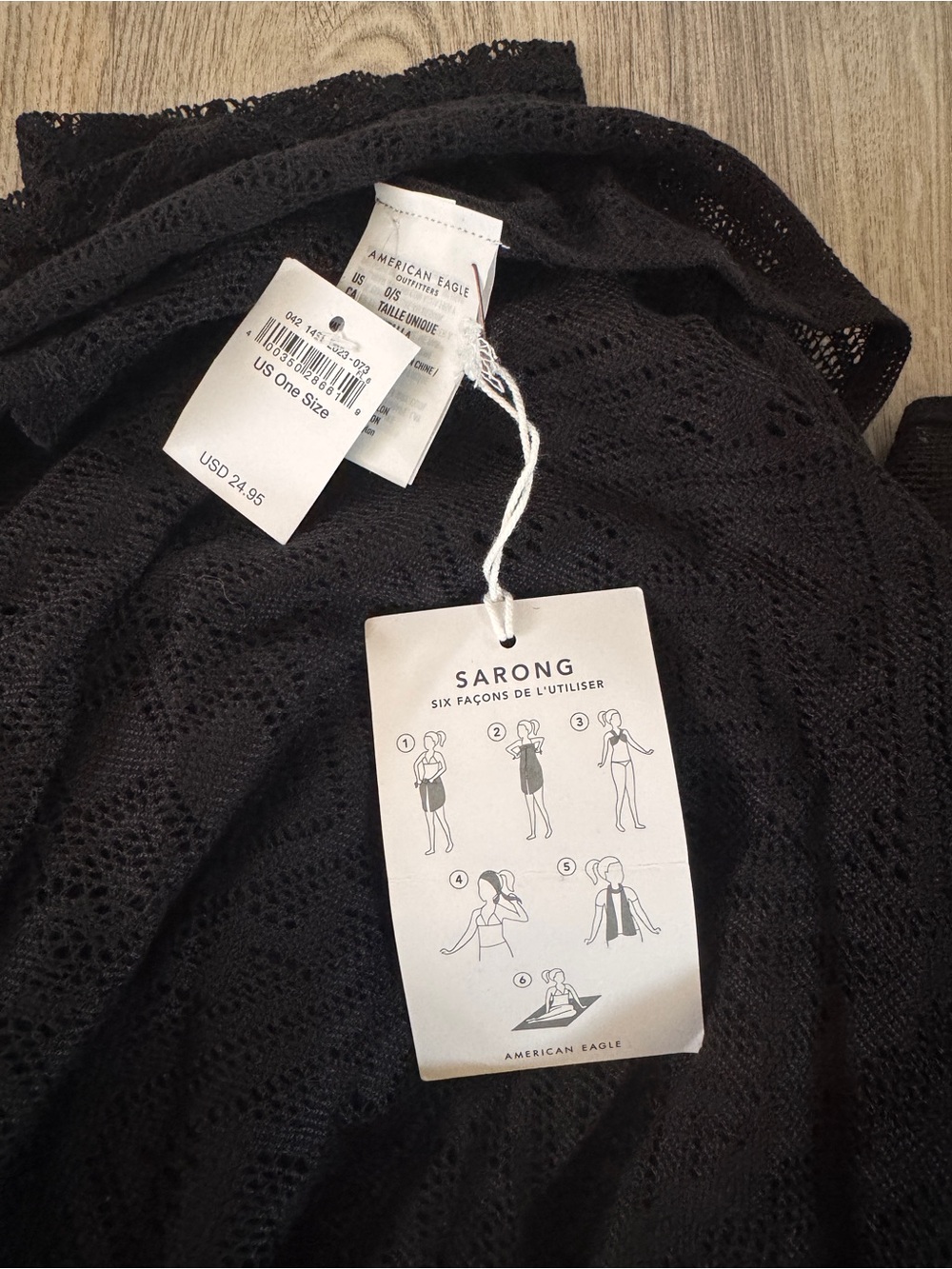 American Eagle Black Crochet Sarong Cover-Up